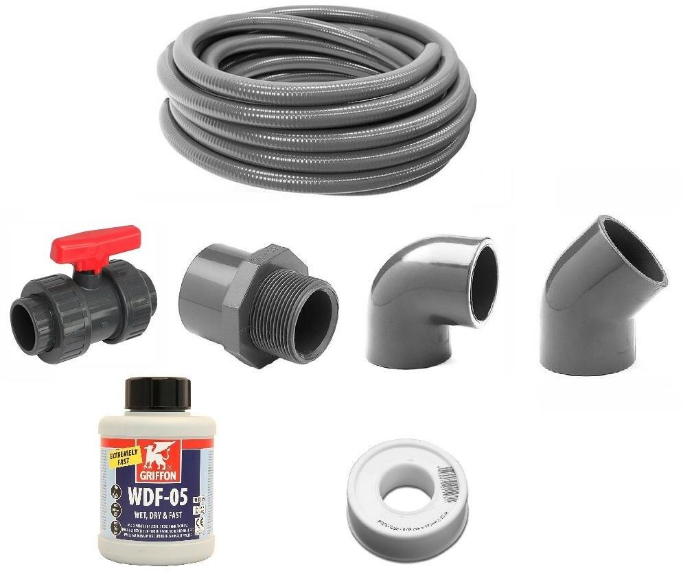 Trend Pool 72011 Verrohrungsset für Pools mit Flexschlauch 25m Kugelhahn Kleber PVC grau