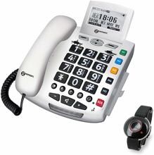 Geemarc SERENTIES Schnurgebundenes Seniorentelefon Notrufsender Freisprechen beleuchtetes Display weiß