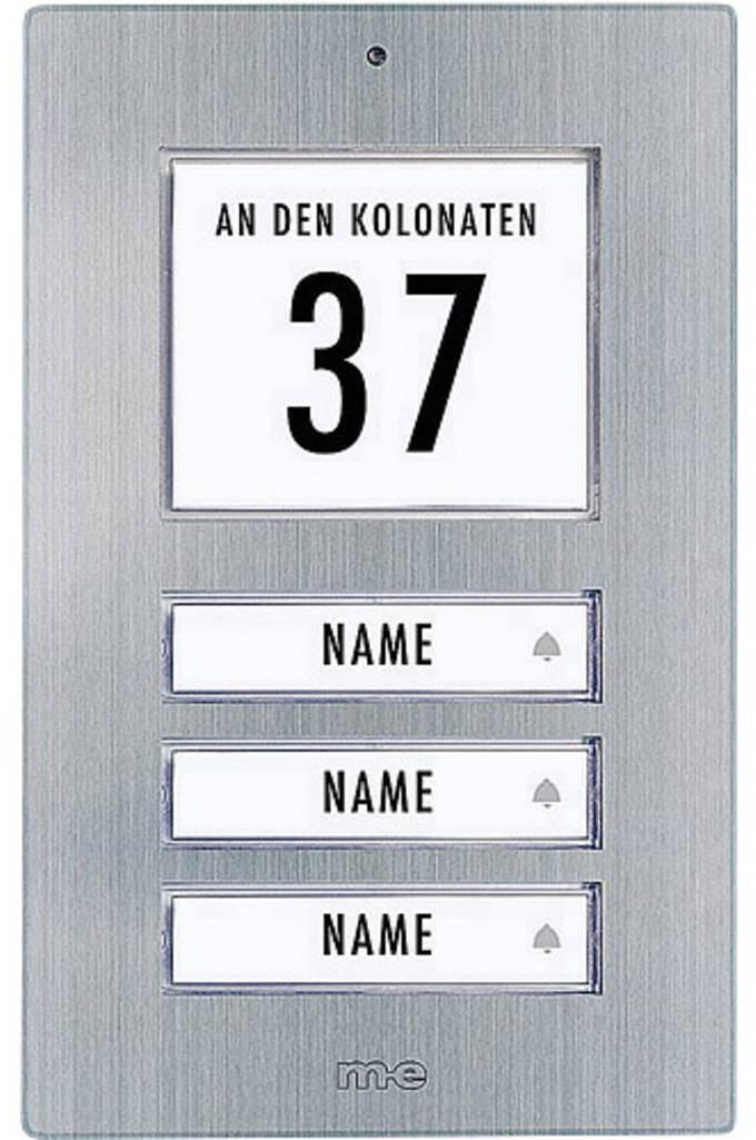 M-e modern-electronics 41067 Klingelplatte Klingeltaster Türklingel beleuchtet Adressfeld Namensschild 3 Familienhaus 12V/1A Edelstahl