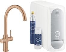 Grohe Blue Home C-Auslauf Starter Kit Küchenarmatur Einhebelmischer Bluetooth WIFI warm sunset gebürstet