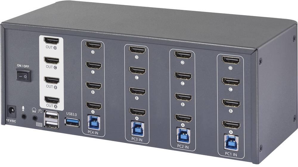 SpeaKa Professional 4 Port HDMI Multi Display KVM Switch Konsole 4x4 Port 3840x2160 Pixel grau matt