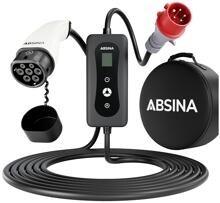 Absina 52-230-1005 mobile Ladestation Wallbox Ladegerät Typ 2 16A 11kW Elektrofahrzeug Hybridfahrzeug schwarz weiß