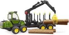 Bruder John Deere 1210E Spielzeug Traktor Rückezug 4 Baumstämmen Holzgreifer