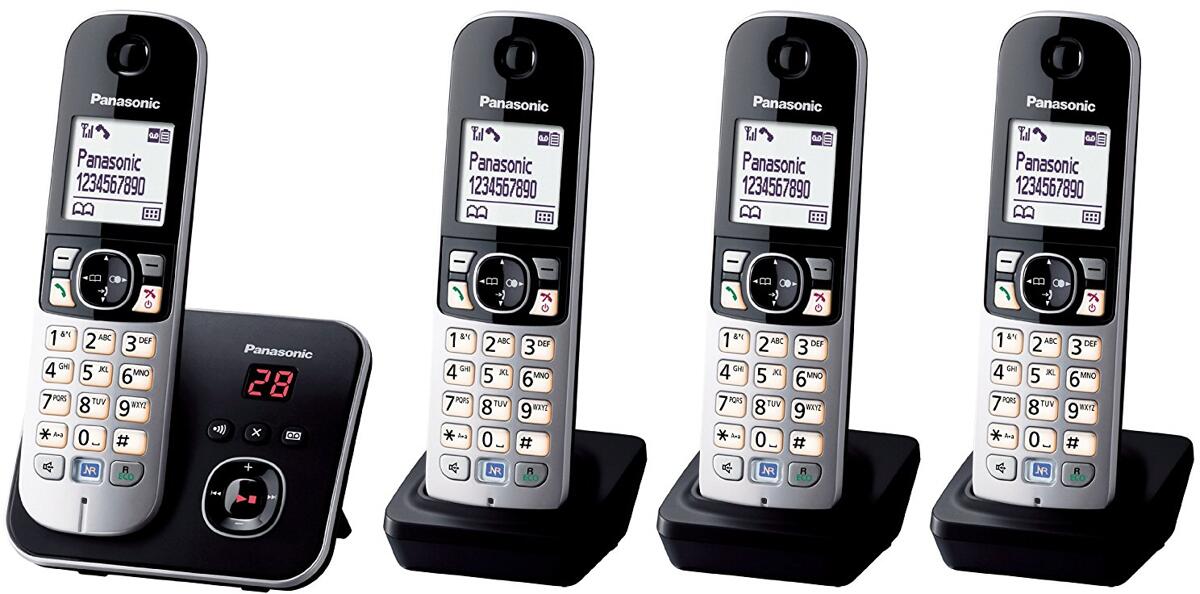 Panasonic KX-TG6824 schnurloses Telefon 4 Mobilteile Anrufbeantworter Freisprechen analog schwarz silber