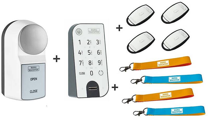 Burg Wächter ENTRY ACTIVE Family Pack BIG Motorschloss Fingerprint-Tastatur Transponder Schlüsselband weiß