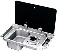 Can FL1324 Kocher-Spüle-Kombination Gasherd 1 flammig Becken links Camping Wohnwagen Reisemobil Piezo Edelstahl