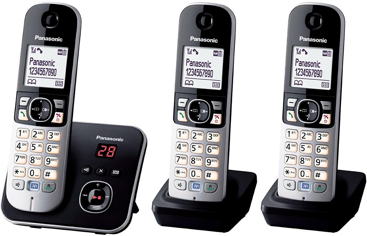 Panasonic KX-TG6823 Trio analoges schnurloses Telefon Anrufbeantworter Freisprechen schwarz
