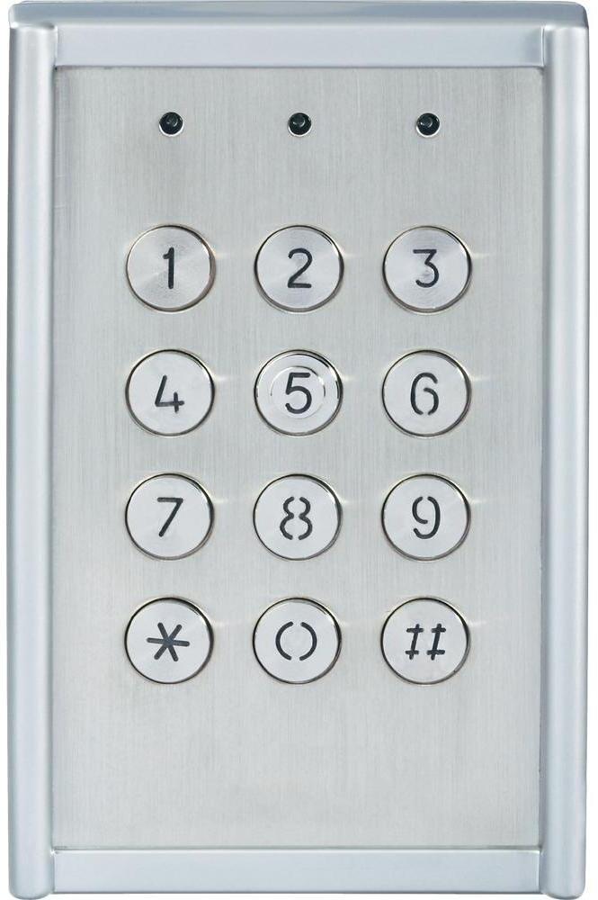 Renkforce 751624 Codeschloss Türöffner Zugangssystem Aufputz beleuchtete Tastatur wetterfest 12-24V/AC/DC Bypass-Modus silber