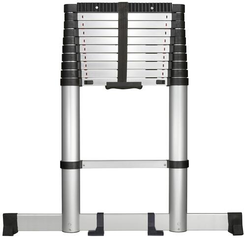 Toolcraft TO-7868814 Teleskopleiter Ausziehleiter 11 Sprossen Standhöhe max. 3,20m EN 131 klappbar Aluminium schwarz silber
