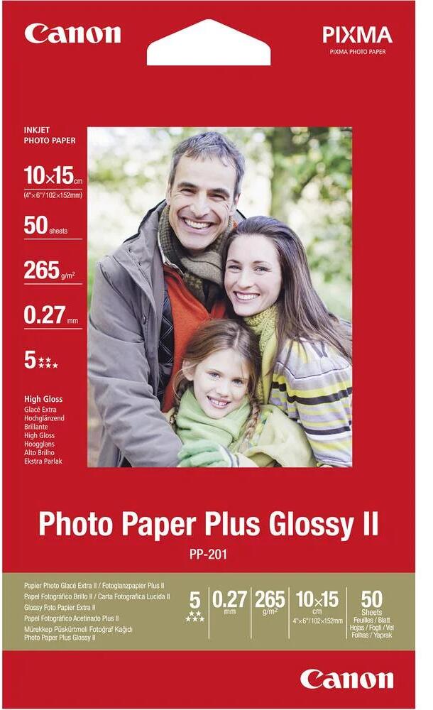 85 Stück Canon Photo Paper Plus Glossy II PP-201 Fotopapier 10x15cm 260g/m² 5 Blatt weiß