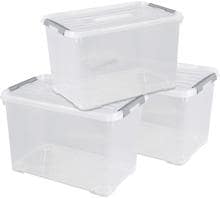 3 Stück Curver 240682 Kunststoffbox Aufbewahrungsbox HANDY geschlossen stapelbar 65 Liter 400x390x600mm transparent