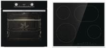Gorenje Black Steam Herd-Set 60cm breit 77 Liter Glaskeramik-Kochfeld DC+ Kindersicherung Grill Timer schwarz Edelstahl