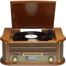 Denver MRD-51 Plattenspieler Radio USB CD Kassette MP3 Digitalisierungsfunktion Holz braun