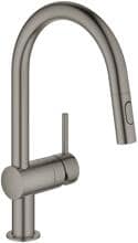 Grohe Minta Einhand-Spültischbatterie Hochdruck C-Auslauf herausziehbare Dual Spülbrause DN15 hard graphite gebürstet