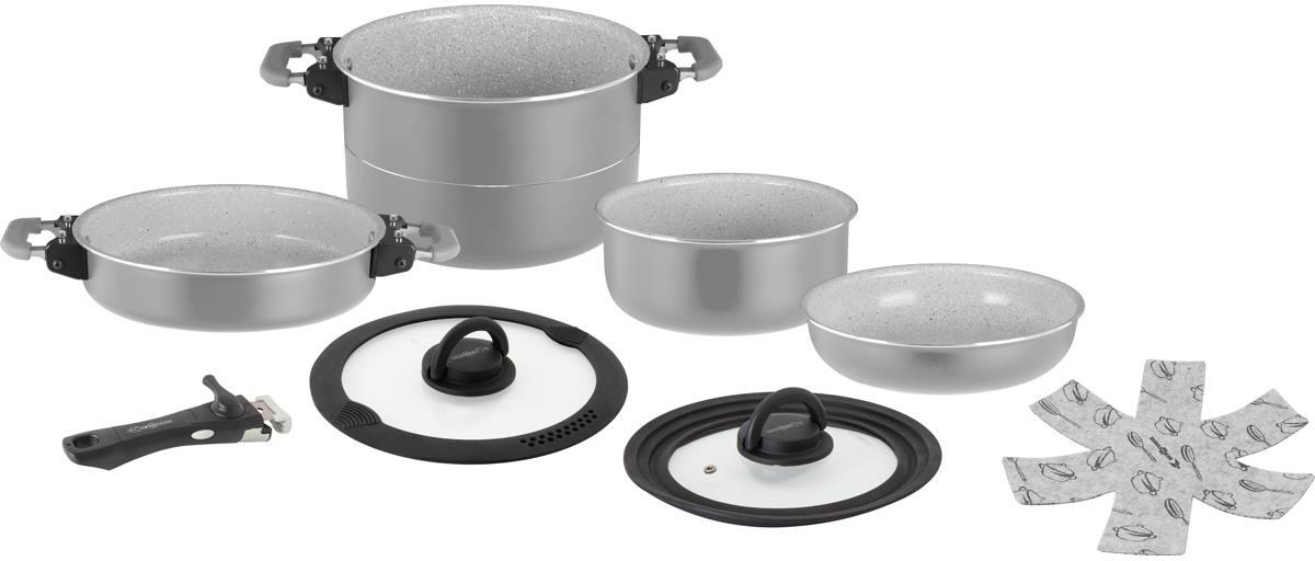 Brunner Fusion Topfset Kochtopf-Set Pfanne Griffzange 8-teilig Camping Wohnwagen Aluminium