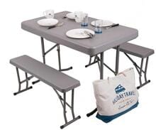 Camp4 Easy Sitzgruppe Klapptisch Bank Campingmöbel Outdoor wetterfest grau