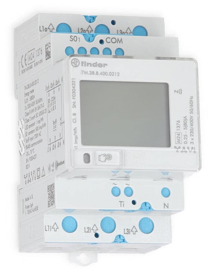 Finder 7M.38.8.400.0212 Dreiphasen Multifunktions-Energiezähler LCD Digital REG weiß