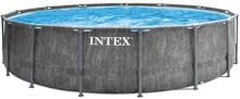 Intex 26744GN Prism Greywood Frame Pool 549x122cm rund Gartenpool Swimming Pool Filterpumpe grau