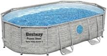 Bestway 56946 Power Steel Swim Vista Frame Pool 488x305x107cm oval Sandfilter Steinwand-Optik cremegrau