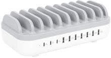 Manhattan 180856 10-Port USB Power Delivery Lade- und Managementsystem Ladegerät 120W weiß grau