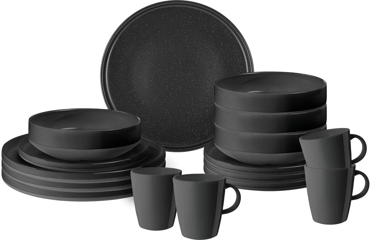 Brunner Odette Geschirrset Campinggeschirr Teller Becher 15tlg. schwarz