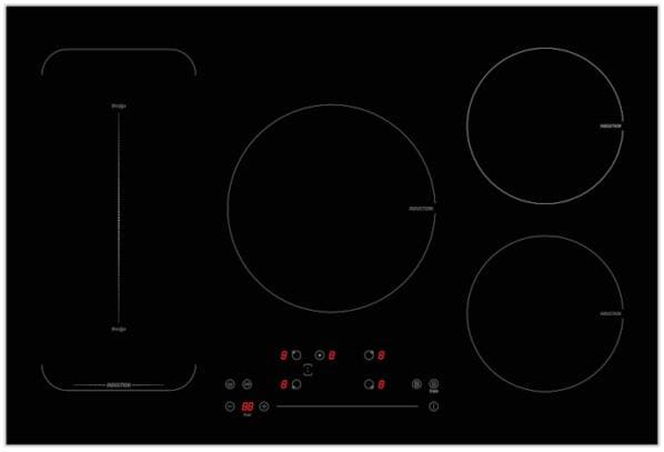 PKM IN5-FZF autarkes Induktionskochfeld 77cm breit TouchControl Sliderfunktion 5 Kochfelder Kindersicherung Timer Aluminiumrahmen schwarz