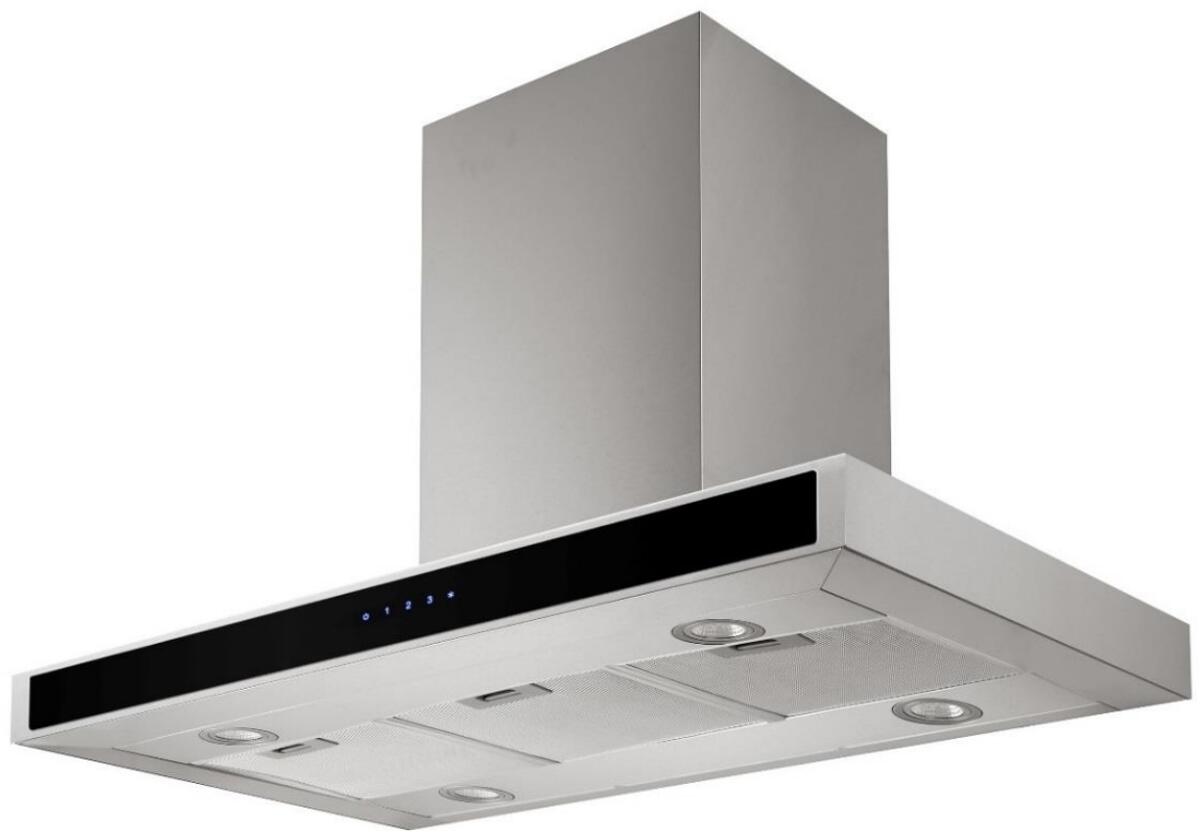 PKM 8099GISZ Dunstabzugshaube Inselhaube 90cm breit 642m/h TouchControl LED Beleuchtung 3 Leistungstufen Edelstahl schwarz