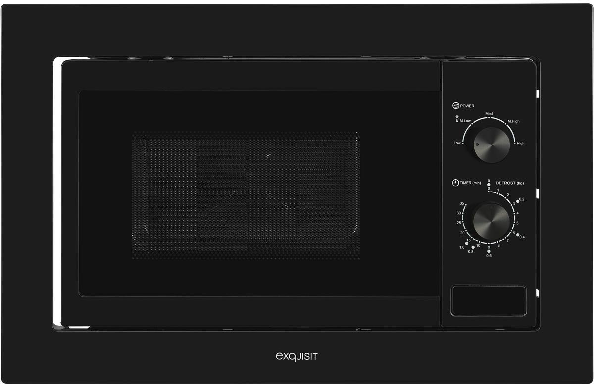 Exquisit EMW10-020 Einbau-Mikrowelle 20 Liter 59,5cm breit 800 Watt 5 Leistungsstufen Timer schwarz