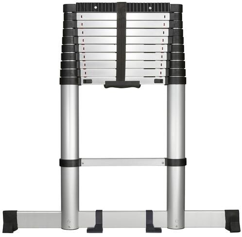 Toolcraft TO-7868814 Teleskopleiter Ausziehleiter 11 Sprossen Standhöhe max. 3,20m EN 131 klappbar Aluminium schwarz silber