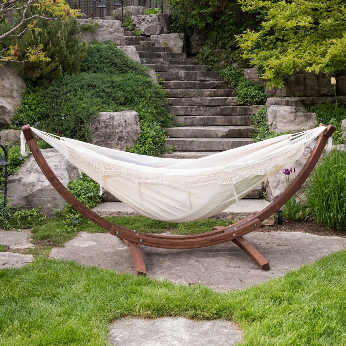 Vivere Double Cotton Hngematte Hngeliege mit Gestell Outdoor Garten  Terrasse natural cleverdeals.de