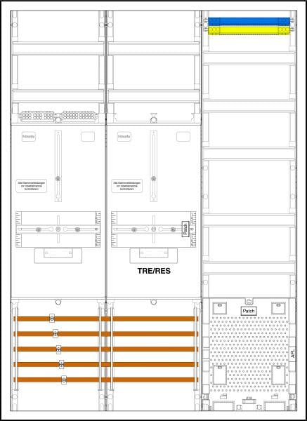 f-tronic 3HZ731TAPZ Zählerschrank 2 Zählerplätze 1 Mediafeld 1 Verteilerfeld APL 3-Punkt weiß