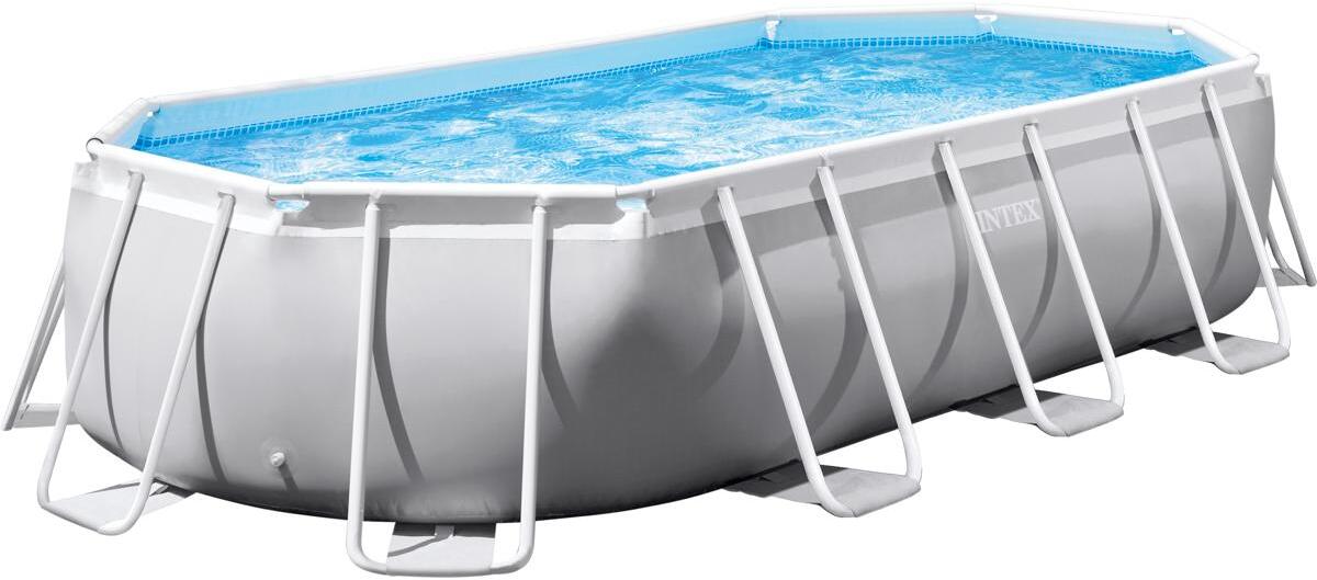 Intex 26796GN Prism Frame Pool Set 503x274x122cm oval Schwimmbecken Filterpumpe Sicherheitsleiter grau