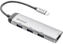 Verbatim 4 Port USB 3.2 Gen Multiport-Hub USB-C-Adapter LED-Anzeige grau