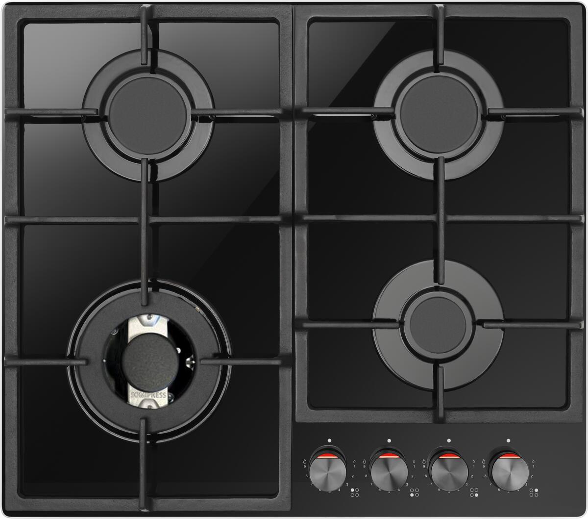 Amica KMG 734 060 S autarkes Gaskochfeld 59cm breit Glaskeramik rahmenlos elektrische Einhand-Funkenzündung Knebelsteuerung schwarz