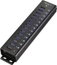 Renkforce RF-3897144 13+1 Port USB 3.0-Hub Verteiler Schnellladeport Aluminiumgehäuse Wandmontage schwarz