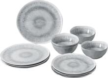Brunner Midday Pearl Melamin-Geschirrset Teller Schüssel 12tlg. Antislip System Outdoor Camping grau weiß