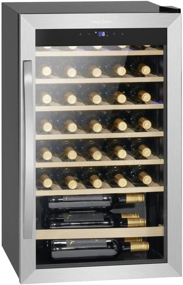 ProfiCook PC-WK 1235 Stand-Weintemperierschrank 48,2cm breit 95 Liter 36 Standardweinflaschen Anti-Vibrationssystem Glastür schwarz
