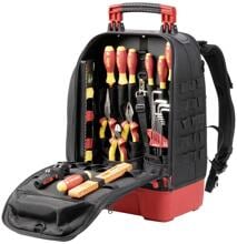 Wiha 45528 Elektriker Werkzeugrucksack bestückt Werkzeugtasche 28teilig 385x260x530mm schwarz rot