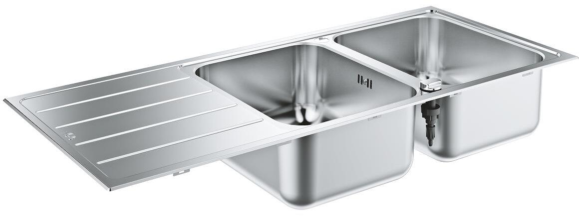 Grohe K500 Edelstahlspüle Küchenspüle Einbauspüle mit Abtropffläche 2 Becken StarLight