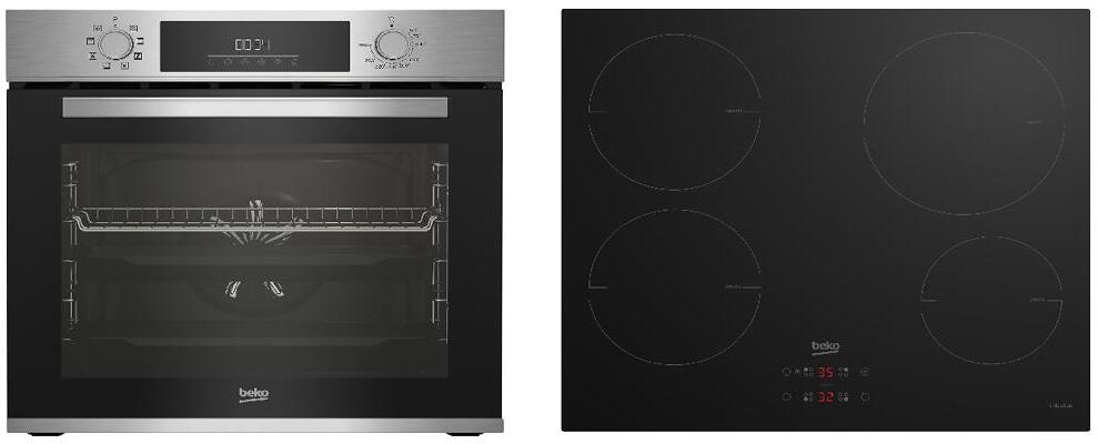 Beko BBSM12340X Backofen-Set 60cm breit 72 Liter Induktionskochfeld 5 Einschubebenen Restwärmeanzeige Edelstahl schwarz