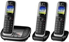 Panasonic KX-TGJ323GB Schnurlostelefon DECT-Telefon 3 Mobilteile Anrufbeantworter Freisprechen analog schwarz