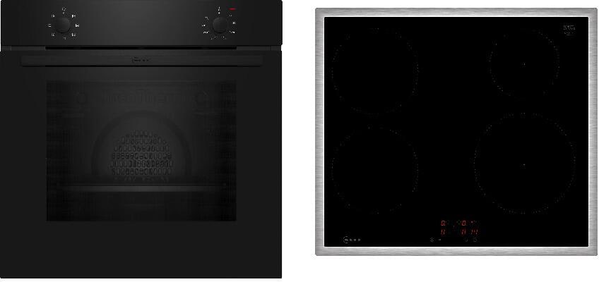 Neff BX16IB Backofen-Set Induktionskochfeld 60cm breit 71 Liter Kindersicherung Grillfunktion schwarz
