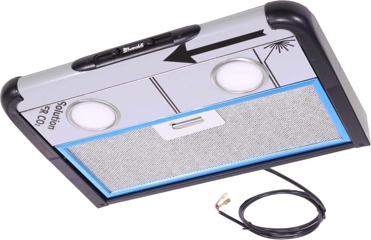 Baraldi Flat Abluft-Dunstabzugshaube 40cm breit 12V 2 LED Spots Wohnwagen Camping schwarz silber