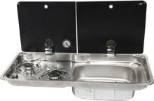 Can FL1765+LP1800 Kocher-Spülen-Kombination-Set Campingkocher mit Ablaufgarnitur Outdoor 30mbar 2-flammig Becken rechts