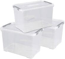 3 Stück Curver Handy Kunststoffbox Aufbewahrungsbox 65 Liter stapelbar transparent