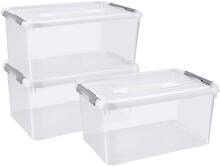 3 Stück Curver 240679 Kunststoffbox Aufbewahrungsbox geschlossen stapelbar 50 Liter 400x290x600mm transparent
