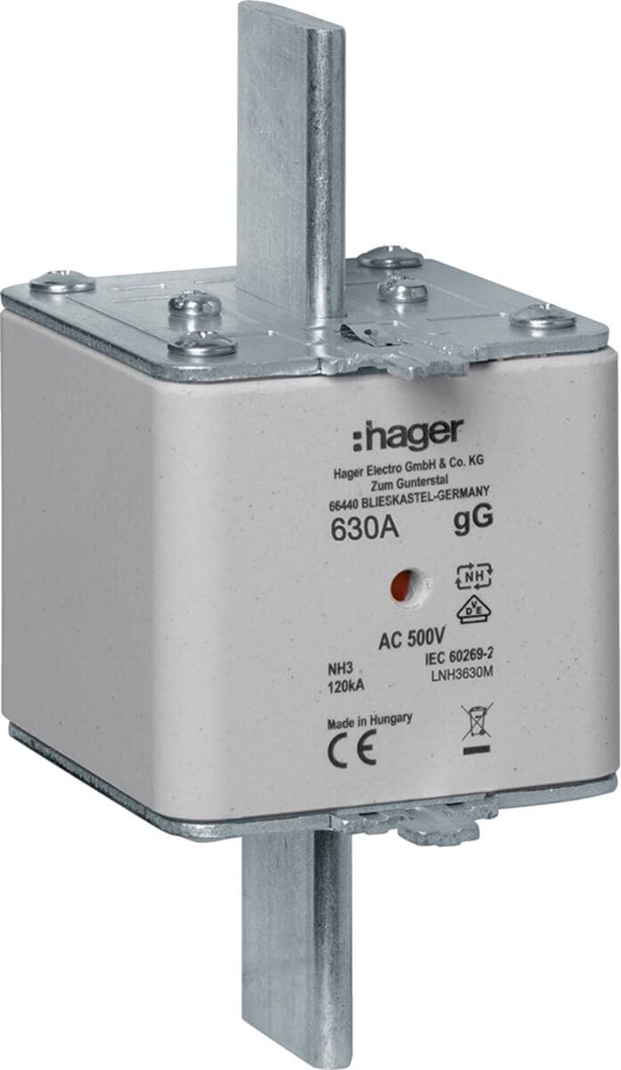 3 Stück Hager LNH3630M NH-Sicherung Sicherungseinsatz 630A 500V Metall-Grifflasche