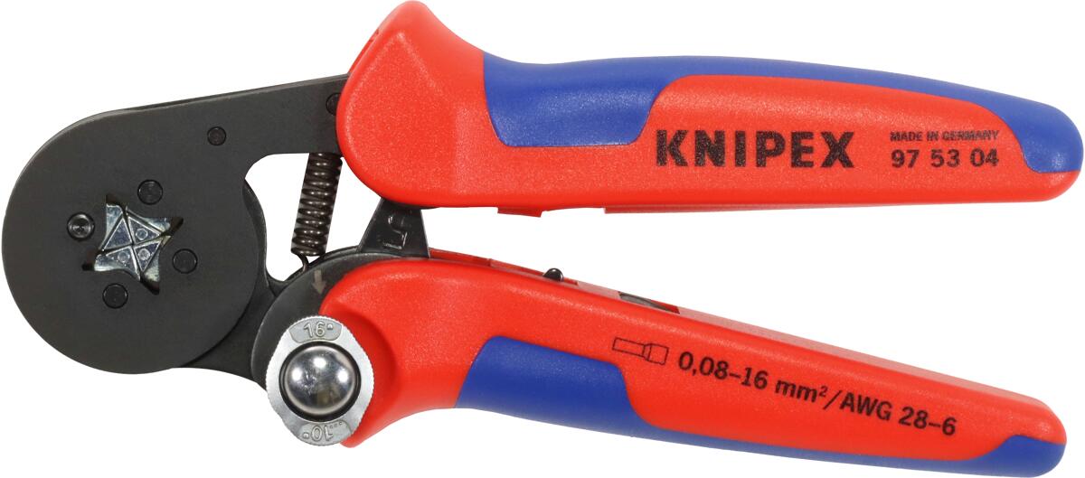 Knipex 97 53 04 SB Crimpzange Aderendhülsen-Zange Kabelzange 180mm 0,08-16mm² blau rot