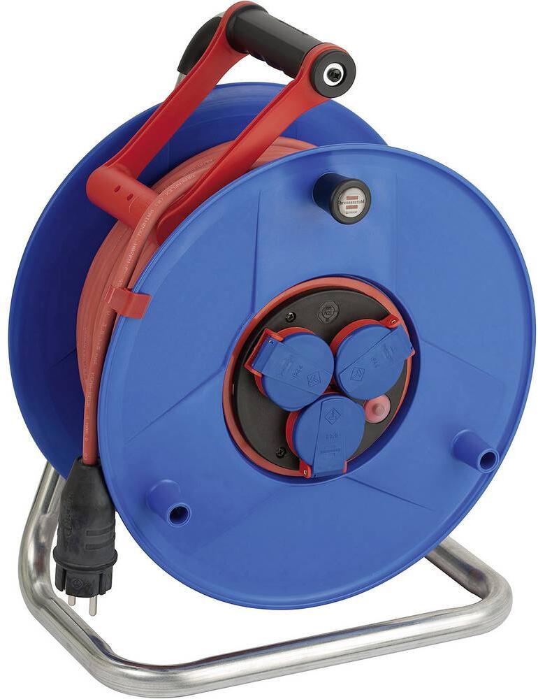 50 Meter Brennenstuhl 1238930 Kabeltrommel Kabelaufroller Verlängerungskabel Schutzkontakt-Stecker rot blau
