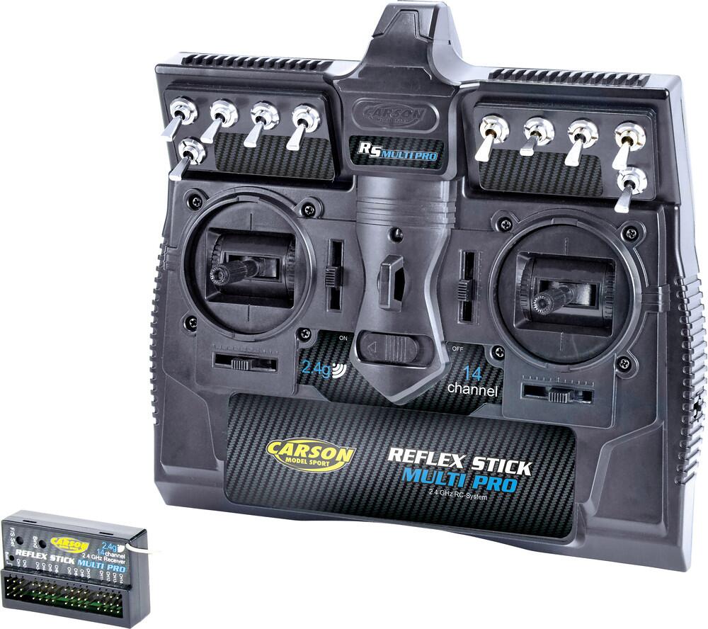 Carson Reflex Stick MULTI PRO Hand-Fernsteuerung 2,4GHz FHSS 14Kanäle Empfänger 4,8-6V RC-Fahrzeug Boot schwarz